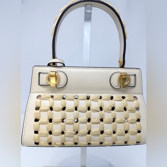 Tory Burch Lee Radziwill Woven Raffia Crossbody Leather Bag - Picture 5 of 14
